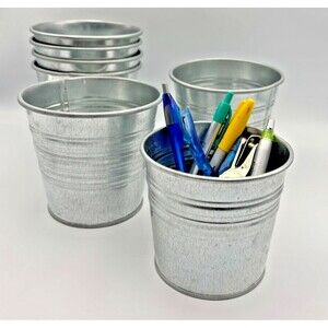 7 Ikea Socker Galvanized Tin Buckets art office supplies, plants, desk classroom